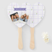 Persoonlijk Lavendel Gingham Bloemen Naam Cadeau Handwaaier (Voorkant en achterkant)