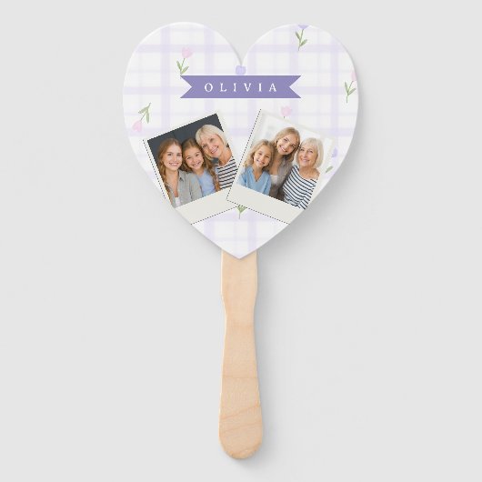 Persoonlijk Lavendel Gingham Bloemen Naam Cadeau Handwaaier (Voorkant)