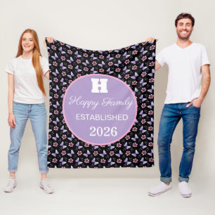 Persoonlijk lavendel vlinder bloemmotief  fleece deken