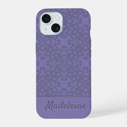 Persoonlijk lavendelpatroon iPhone 15 case (Achterkant)