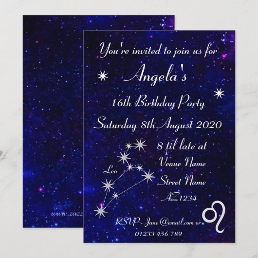 Persoonlijk Leeuw Zodiac Sterrenstelsel Feest Kaart (Voorkant / Achterkant)