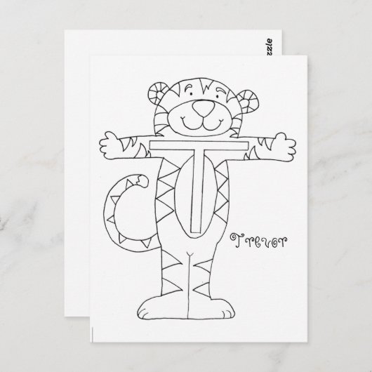 Persoonlijk Letter T Color Me Briefkaart (Voorkant / Achterkant)