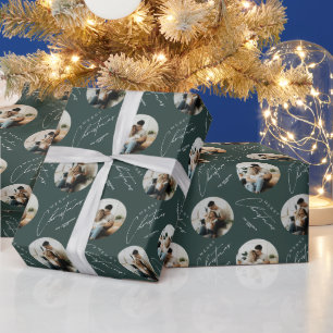 Persoonlijk leuk elegant foto groen Kerstmis Cadeaupapier
