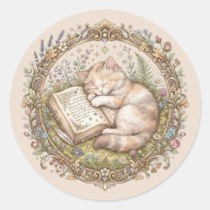 Persoonlijk leuk kat-ex-libris ronde sticker