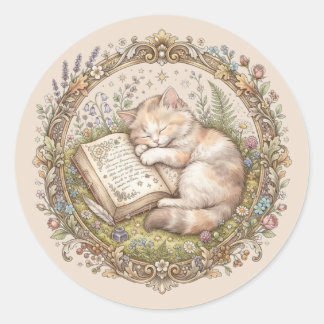 Persoonlijk leuk kat-ex-libris ronde sticker