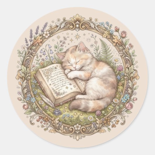 Persoonlijk leuk kat-ex-libris ronde sticker (Voorkant)