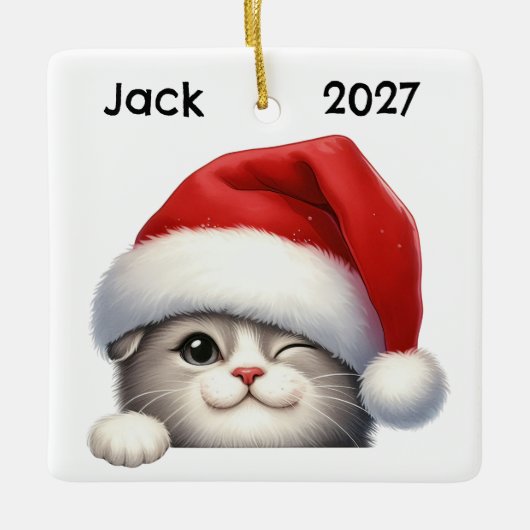 Persoonlijk leuk Kerstmis Schotse Fold Kat Keramisch Ornament (Voorkant)