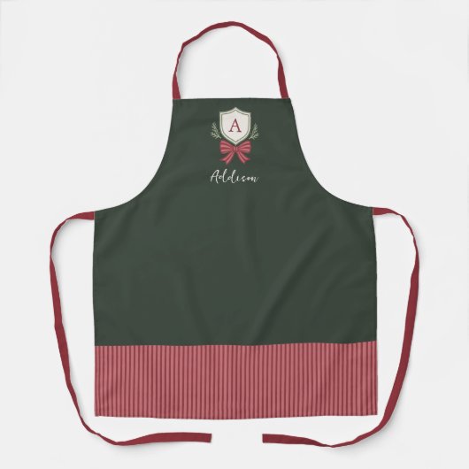 Persoonlijk leuk monogram groene rode strik Kerstm Schort (Voorkant)