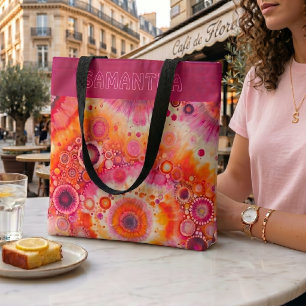 Persoonlijk leuk oranje roze batik kunstpatroon tote bag