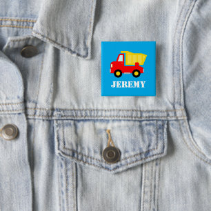 Persoonlijk leuk speelgoed rode dumptruck kind naa vierkante button 5,1 cm