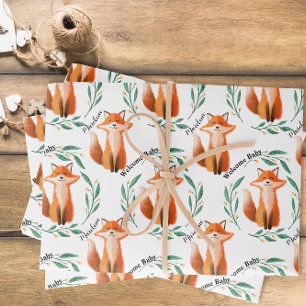 Persoonlijk leuk vos bos nieuwe baby inpakpapier vel