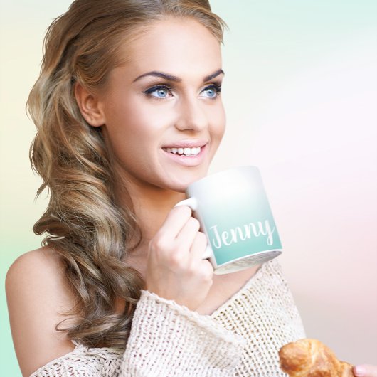 Persoonlijk licht Blauwgroen en wit ombre Koffiemok