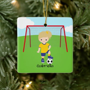 Persoonlijk licht gehuurd voetbal meisje Kerstmis Keramisch Ornament
