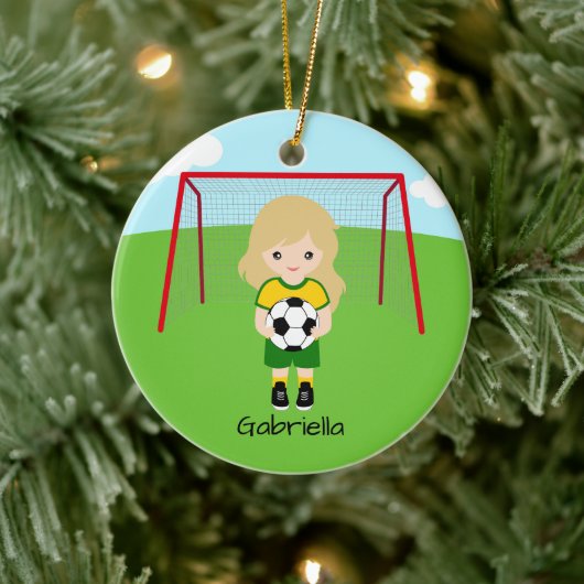 Persoonlijk licht gehuurd voetbal meisje Kerstmis Keramisch Ornament (Boom)