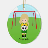 Persoonlijk licht gehuurd voetbal meisje Kerstmis Keramisch Ornament (Links)