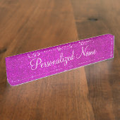 Persoonlijk lichtroze glitter-bureaunaambord naambordje (Zijkant)