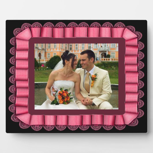 Persoonlijk Lijst van de Foto Roze Lace Ribbon Fotoplaat (Voorkant)