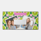Persoonlijk Lime Gingham Citrus Aangepaste Naam Bureaumat (Keyboard & Muis)
