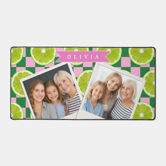 Persoonlijk Lime Gingham Citrus Aangepaste Naam Bureaumat (Voorkant)