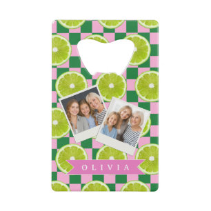 Persoonlijk Lime Gingham Citrus Aangepaste Naam Creditkaart Flessenopener