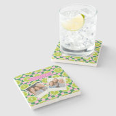 Persoonlijk Lime Gingham Citrus Aangepaste Naam Stenen Onderzetter (Zijkant)