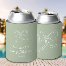 Persoonlijk lint baby shower favor in saliegroen blikjeskoeler