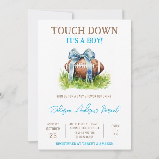 Persoonlijk Little Baby Boy Football Baby shower Kaart (Voorkant)