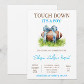 Persoonlijk Little Baby Boy Football Baby shower Kaart (Voorkant / Achterkant)