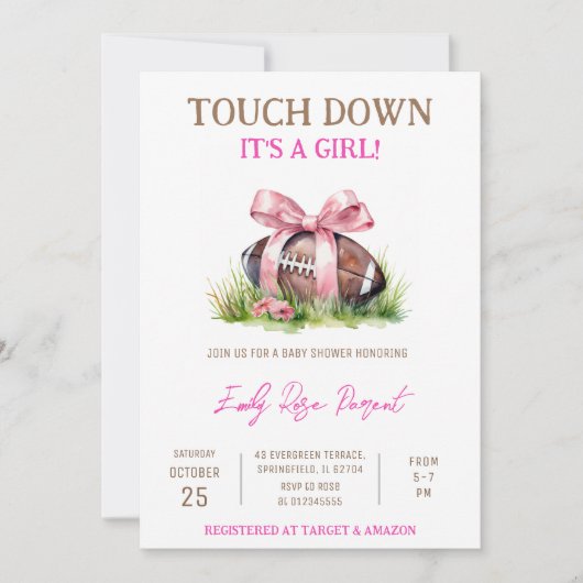 Persoonlijk Little Baby Girl Football Baby shower Kaart (Voorkant)