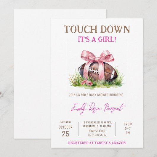 Persoonlijk Little Baby Girl Football Baby shower Kaart (Voorkant / Achterkant)