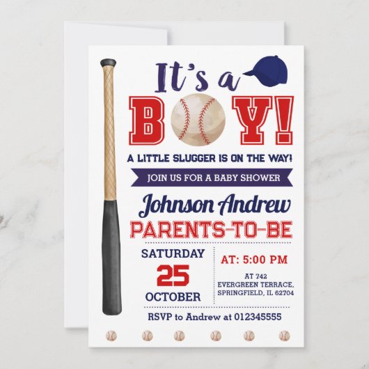 Persoonlijk Little Slugger Baseball Baby shower Kaart (Voorkant)