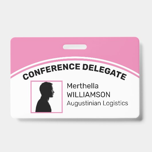 Persoonlijk Logo Foto ID Afgevaardigde ROZE Badge (Voorzijde)