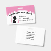 Persoonlijk Logo Foto ID Afgevaardigde ROZE Badge (Voor- en achterkant)