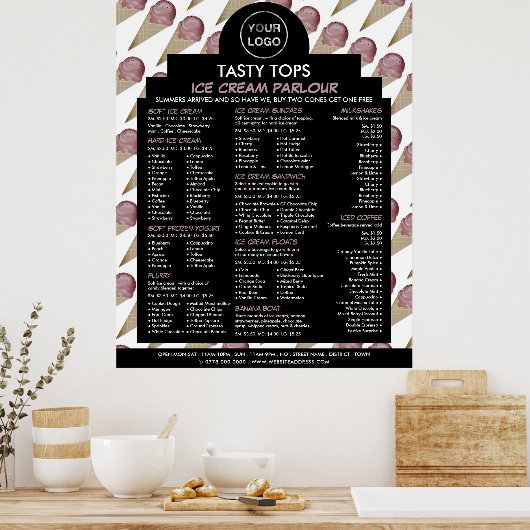 Persoonlijk logo, ijssalonmenu poster (Keuken)