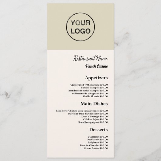 Persoonlijk logo, restaurant slanke menu (Voorkant)