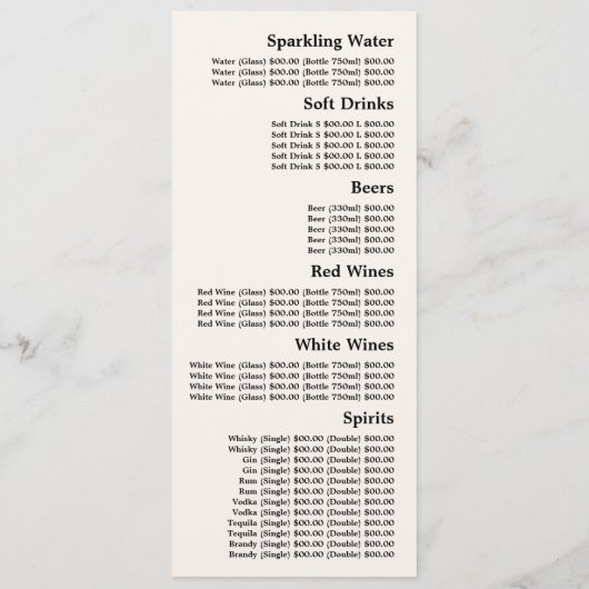 Persoonlijk logo, restaurantmenu in slimline-forma menu (Achterkant)