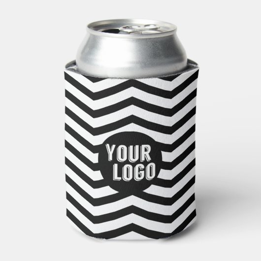 Persoonlijk logo zwart-wit chevron merk blikjeskoeler (Blikje Voorkant)