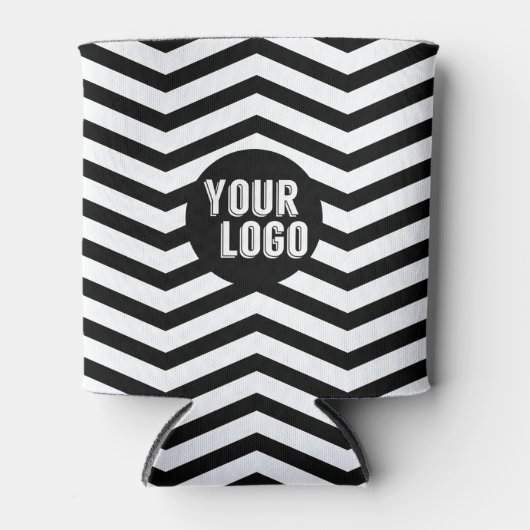 Persoonlijk logo zwart-wit chevron merk blikjeskoeler (Voorkant)