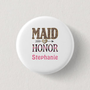Persoonlijk luipaardprint bruidsmeisje cadeau ronde button 3,2 cm
