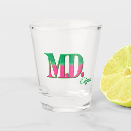 Persoonlijk 'M.D.' Roze en Groen Shotglas Shot Glas (Voorkant)