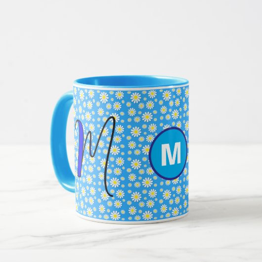 Persoonlijk Madeliefjes Monogram Beginletter Blauw Mok (Voorkant links)