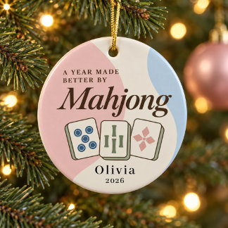 Persoonlijk Mahjong Kerst Ornament Roze Blauw