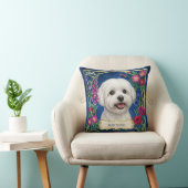 Persoonlijk Maltese Hond Blauw Bloemenkussen Kussen (Stoel)