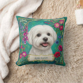 Persoonlijk Maltezer Hond Teal Bloemenkussen Kussen (Deken)