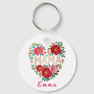Persoonlijk Mama Hart Bloemen Aangepast Cadeau Sleutelhanger