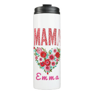 Persoonlijk Mama Hart Bloemen Aangepast Cadeau Thermosbeker