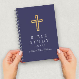 Persoonlijk marineblauw religieus kruis notitieboek