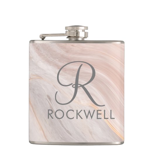 Persoonlijk Marmer Schrift Monogram en Naam Cadeau Heupfles (Voorkant)