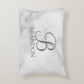 Persoonlijk Marmer Script Monogram en Naam Accent Kussen (Voorkant(Verticaal))