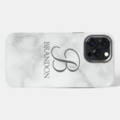 Persoonlijk Marmer Script Monogram en Naam iPhone Hoesje (Achterkant horizontaal)